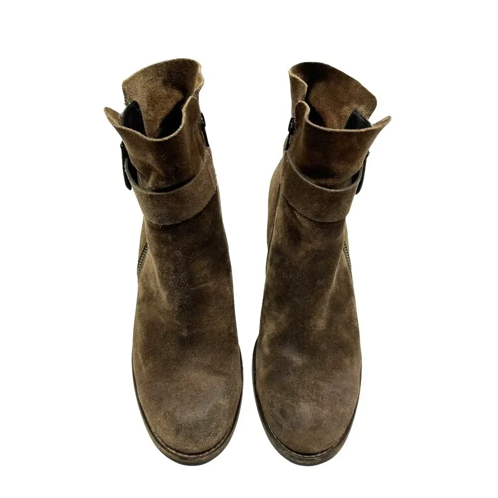 Paul Green Sheridan Chocolate Brown Nubuck Suede Leather Double Zip Booties
